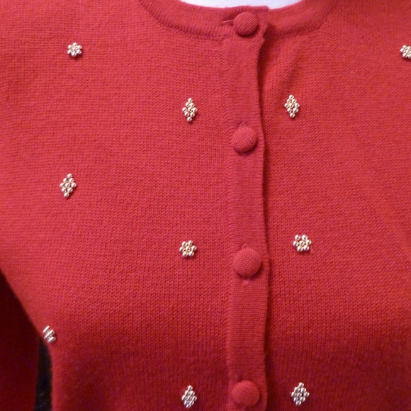 Red Cardigan with Gold Beads EUC sz S - Picture 3 of 6